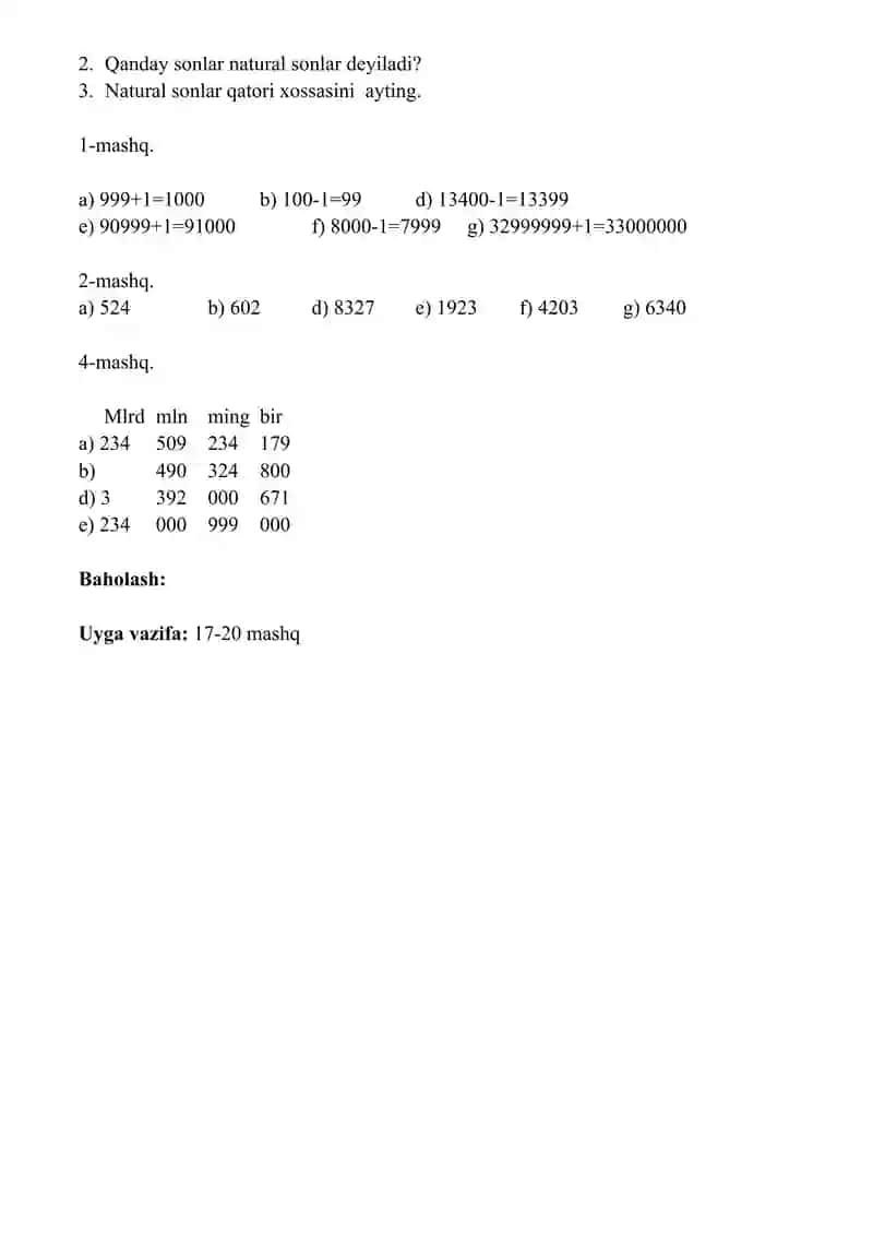 5 sinflar uchun matematika dars ishlanma 3