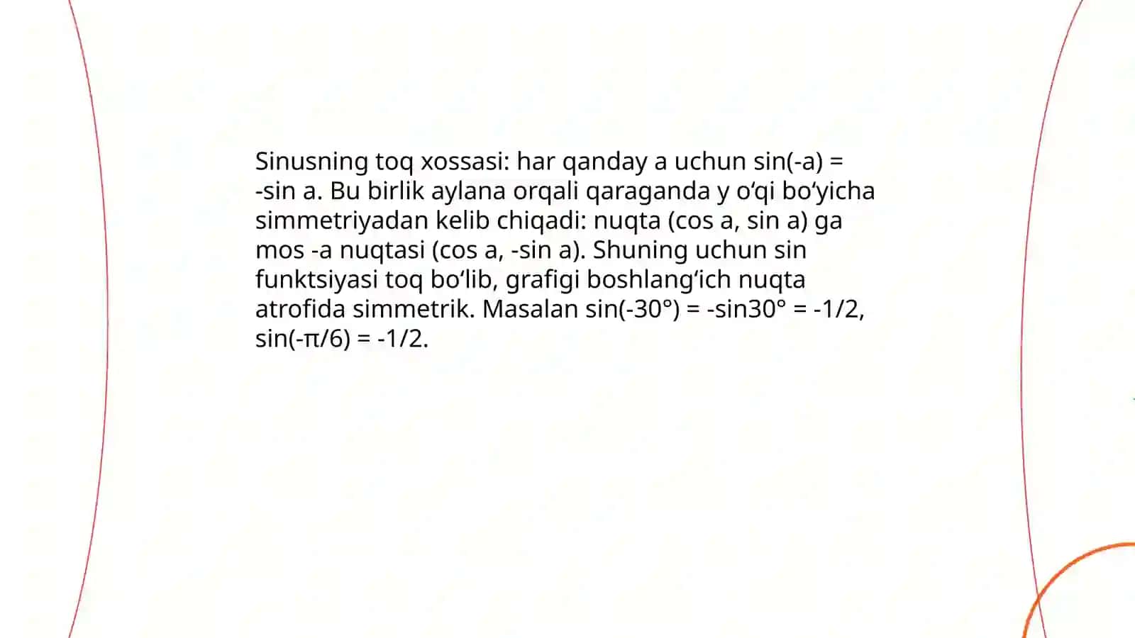 a va -a burchaklarning sinusi kosinusi tangensi va kotangensi 3
