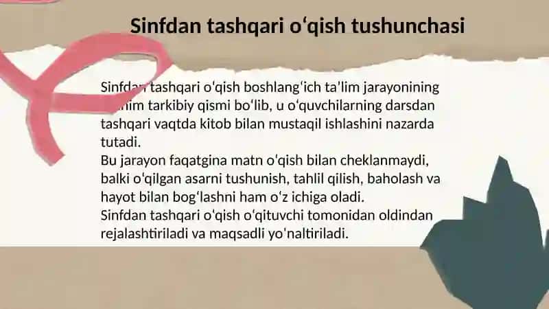 Sinfdan tashqari o'qish darslarini tashkil qilish metodikasi prezentatsiya 3