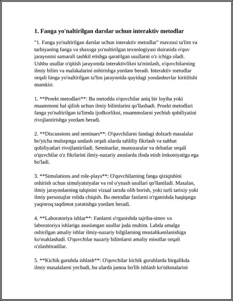 Fanga yo'naltirilgan darslar uchun interaktiv metodlar 3