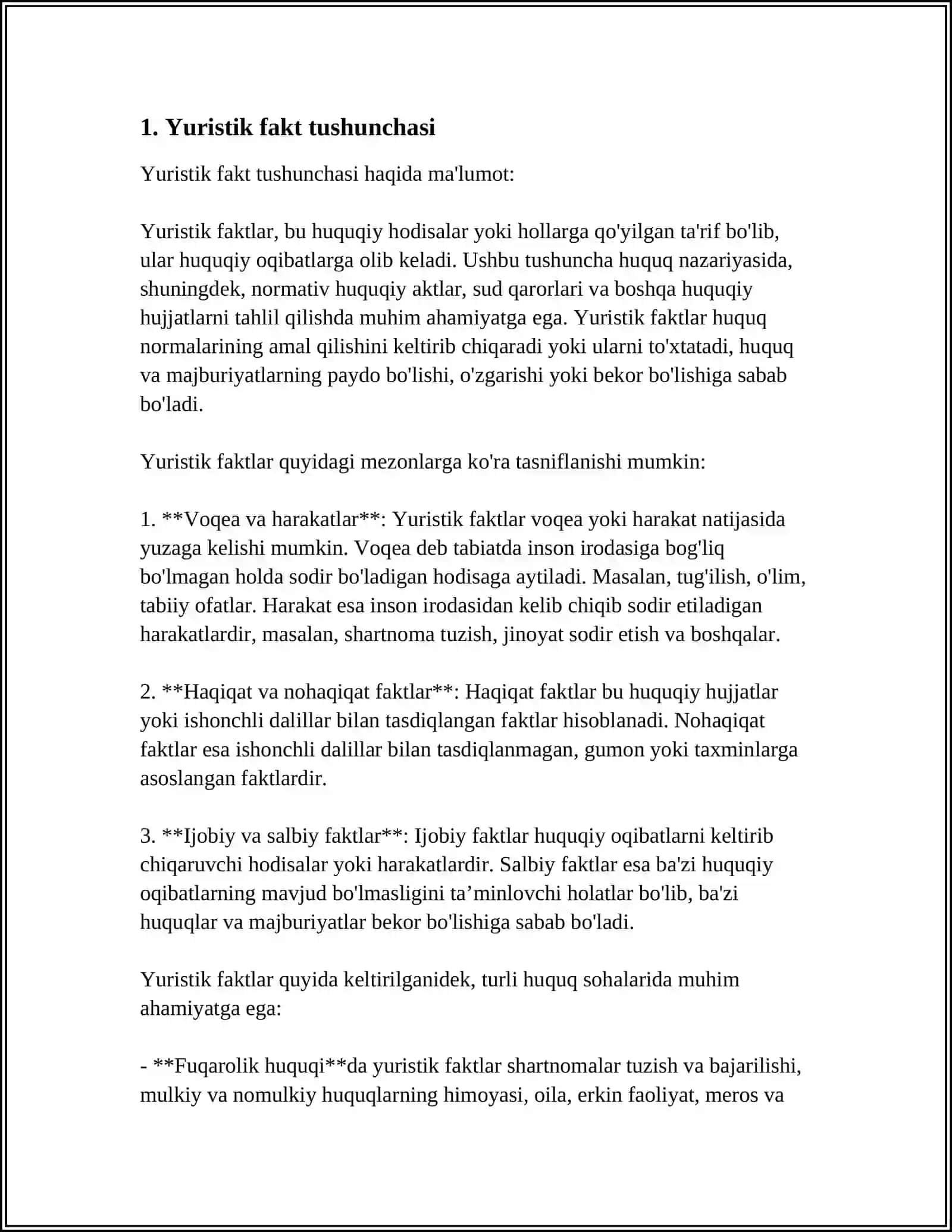 Yuristik fakt tushunchasi va turatlari 3
