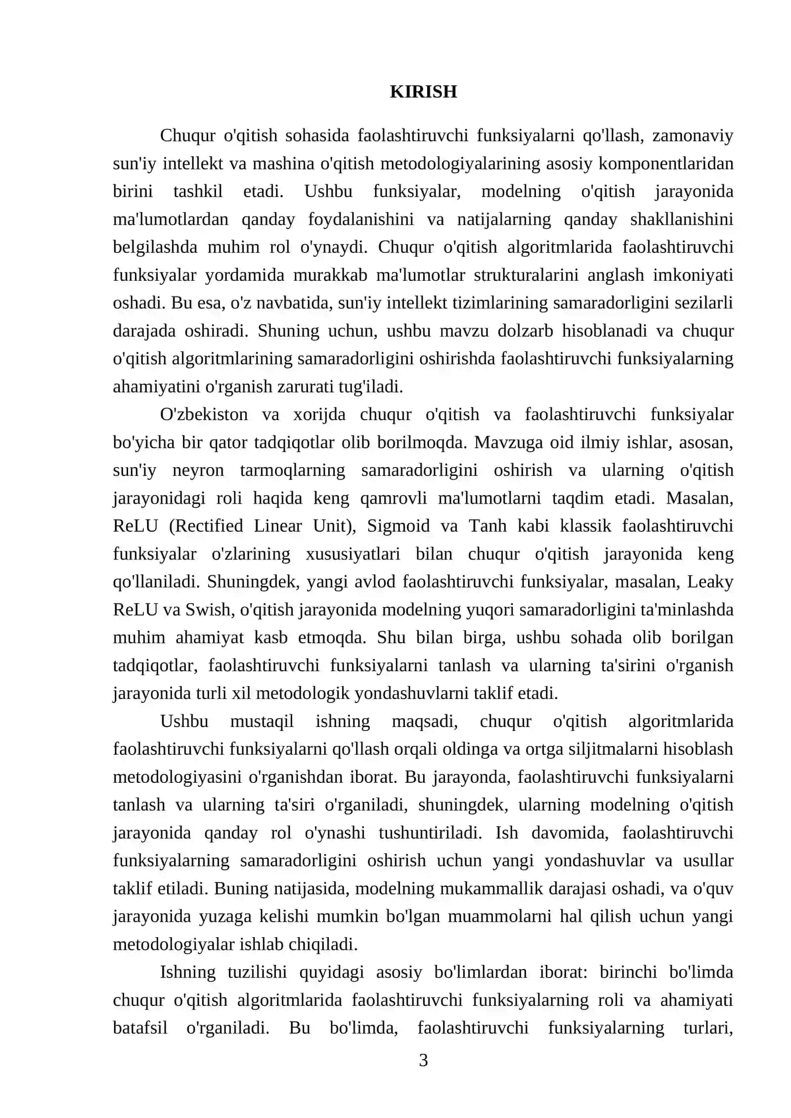 Chuqur òqitish algaritimlatida faolashtiruvchi funksiyalarni qòllash oldinga va ortga siljitmalarni hisoblash 3