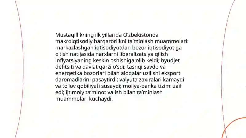 Mustaqil tarqiyotning dastlabki bosqichidagi muammolar 3