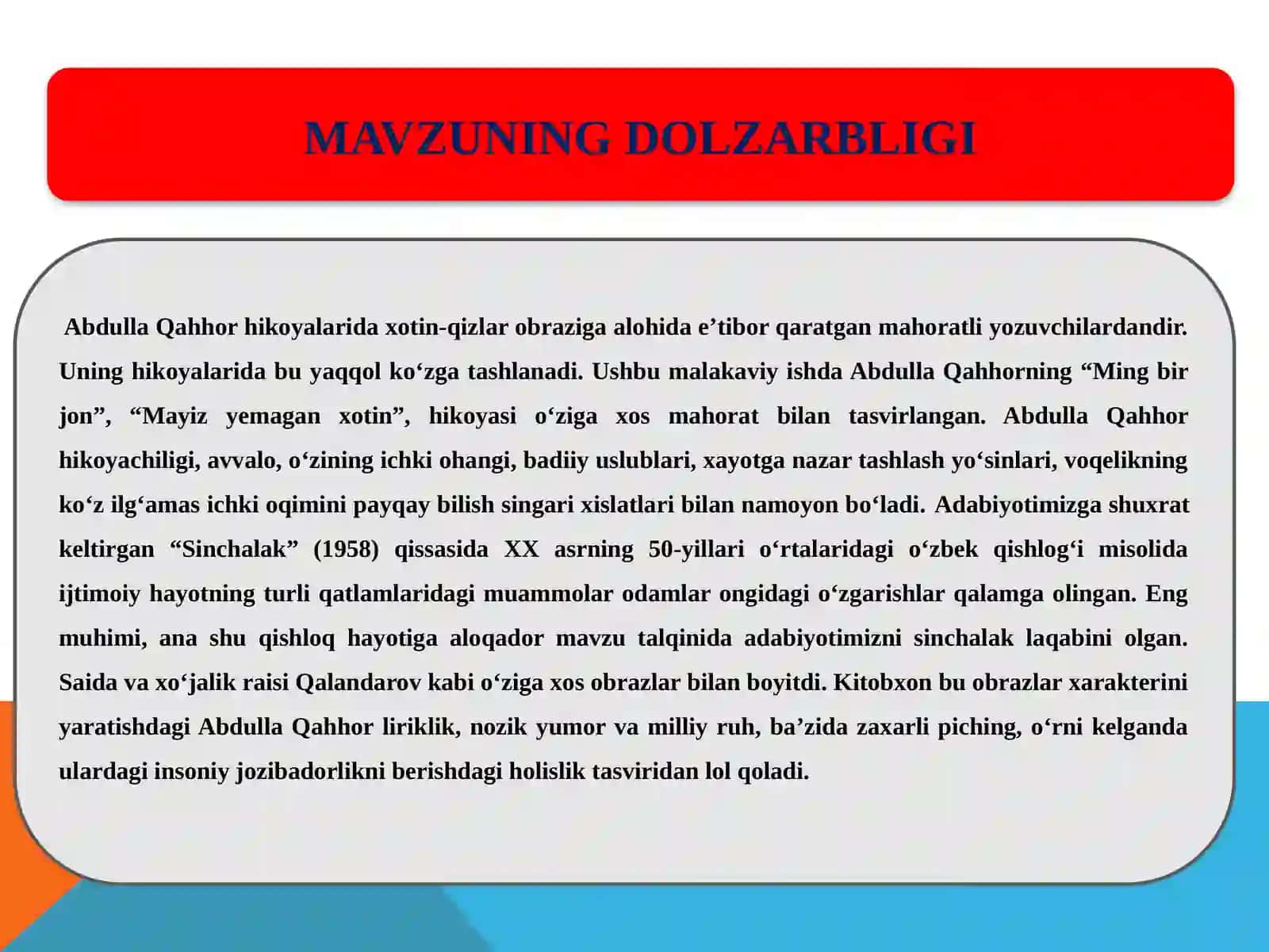 Abdulla Qahhor asarlarida ayollar obrazlari talqini (Qissalar asosida) 3