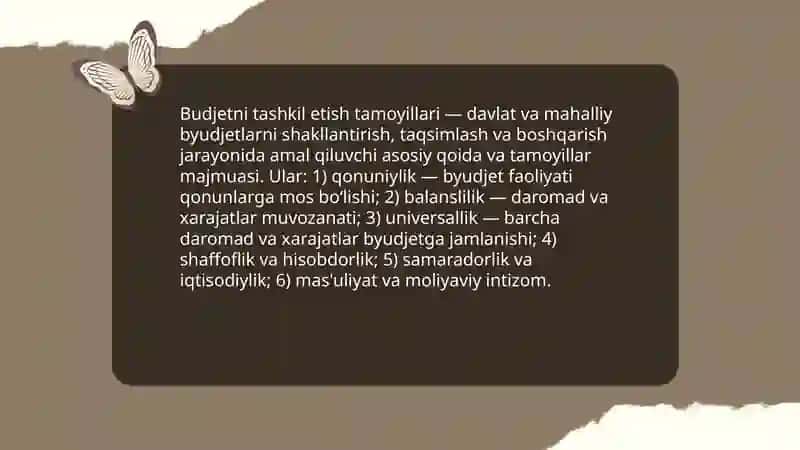 Budjetni tashkil etish tamoyillari 3
