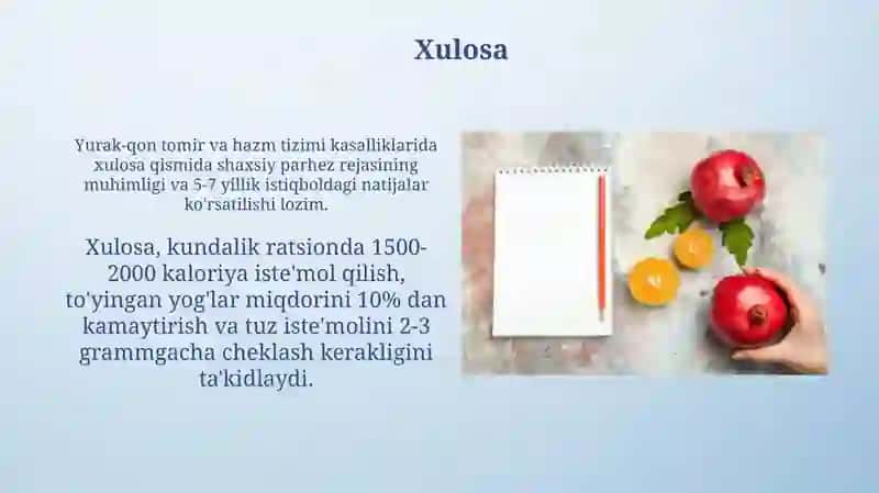 Hazm a'zolari kasalliklarida yurak qon tomir kasalliklarida taomnoma tuzish 3