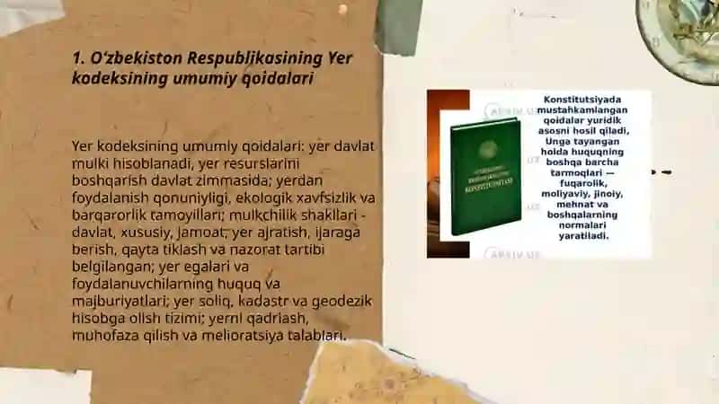 O‘zbekiston Respublikasining Yer kodeksi, Suv va suvdan foydalanish to'g'risidagi qonuni, yerlarning meliorativ holatini yaxshilash va suvdan oqilona foydalanishga oid qarorlar 3