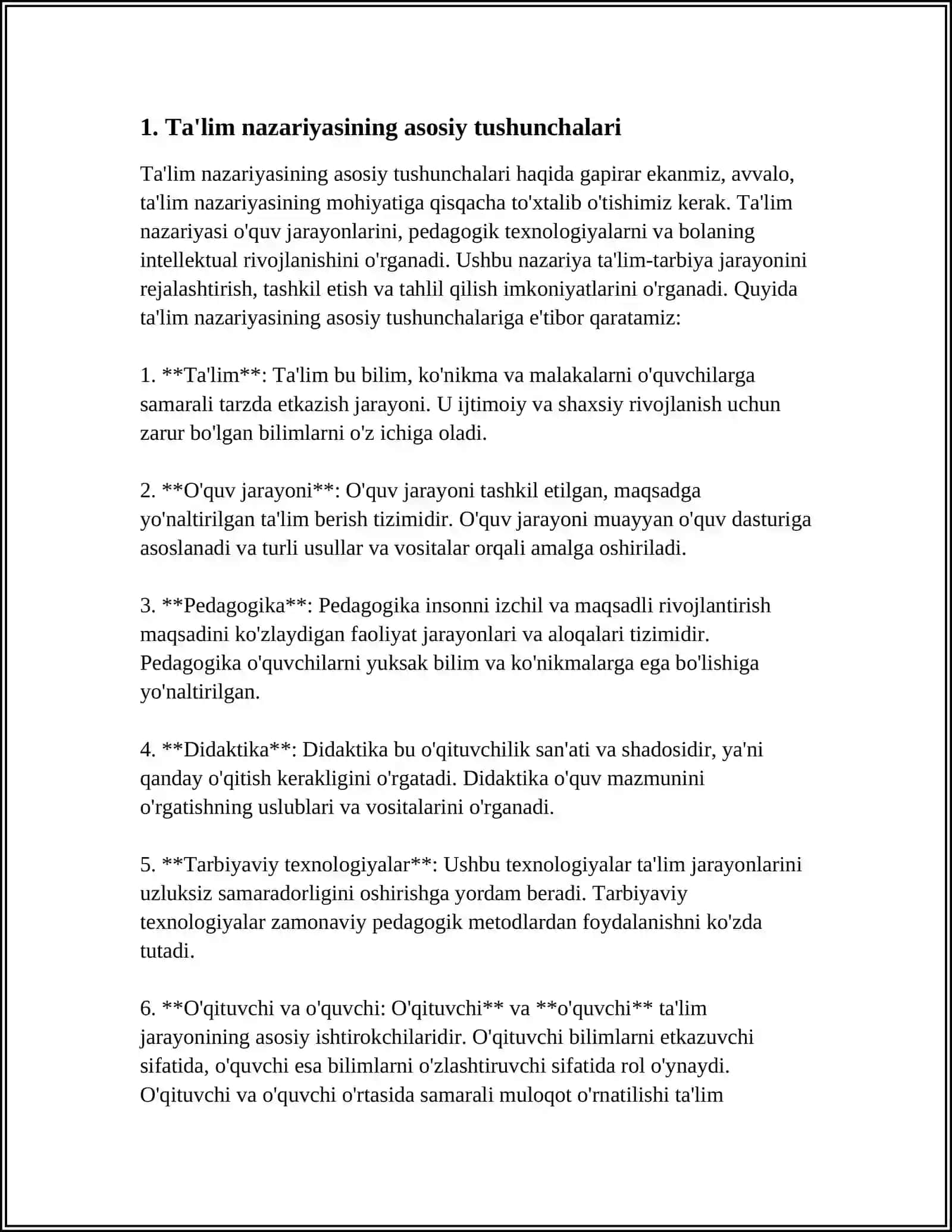 MUSTAQIL ISH Mavzu: TA'LIM NAZARIYASI VA TARBIYA TURLARI 3