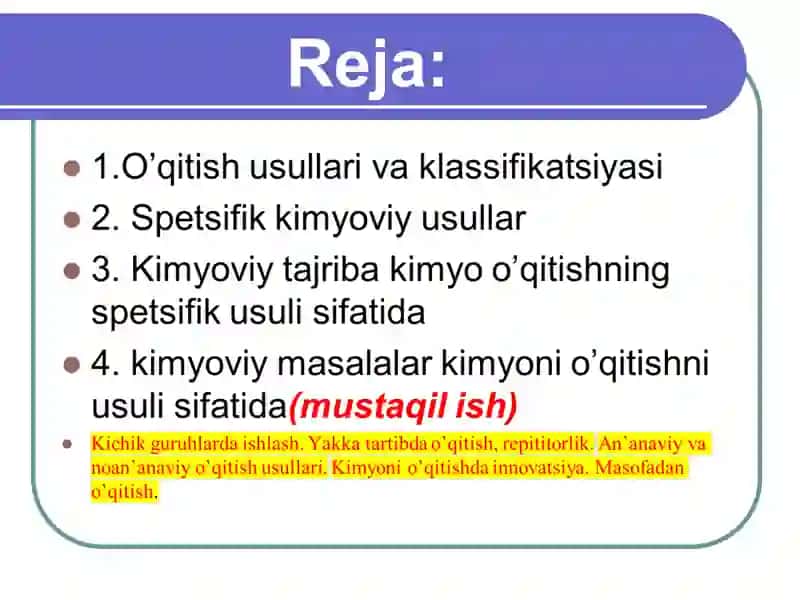 KIMYO O’QITISH USULLARI 3