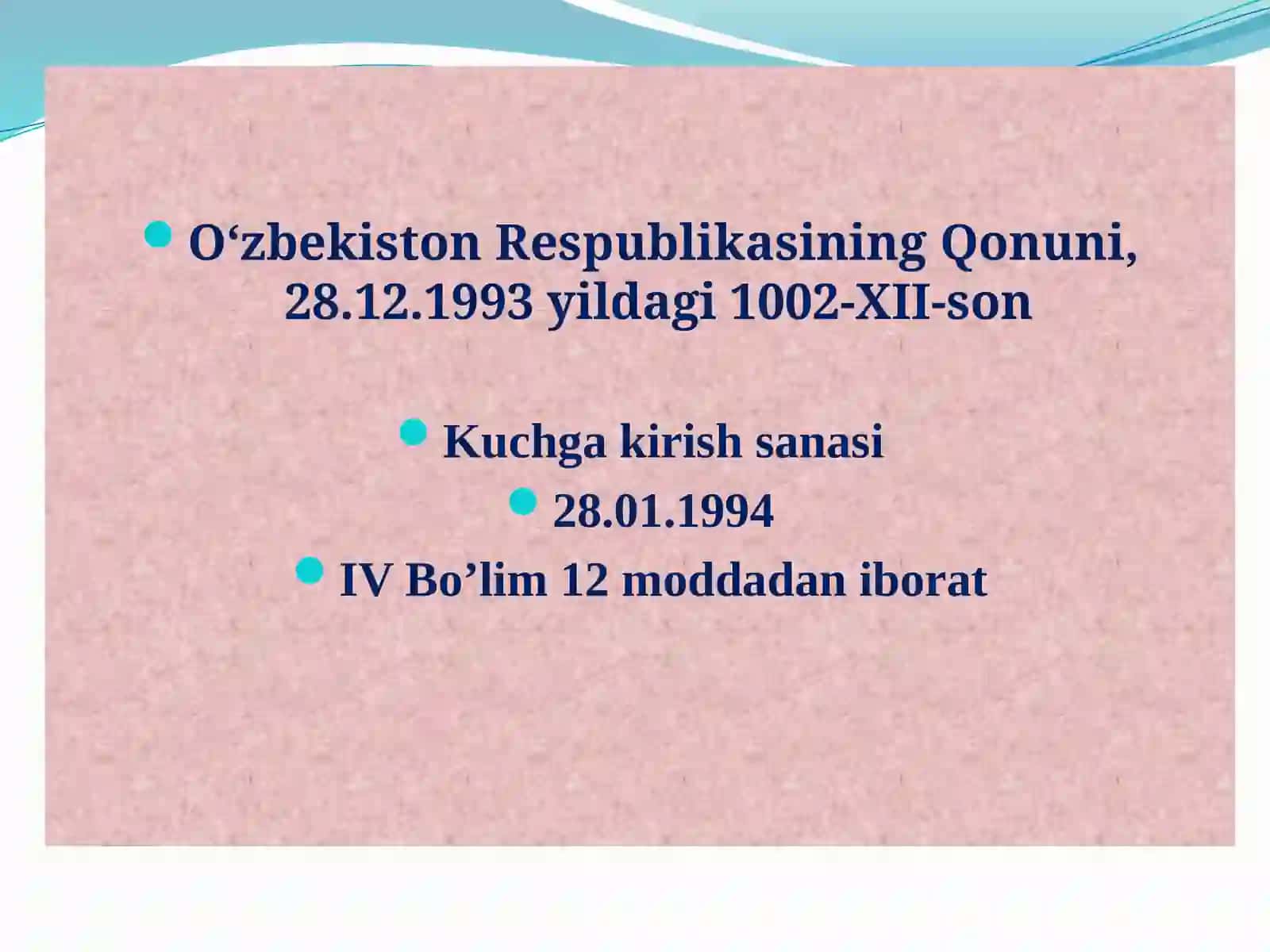 O’zbekiston Respublikasi“Standartlashtirish to’g’risida”gi qonun 3