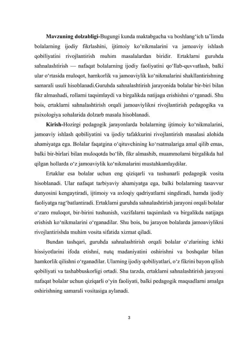 ertaklarni guruhda sahnalashtirish orqali jamoaviylikni rivojlantirish 3