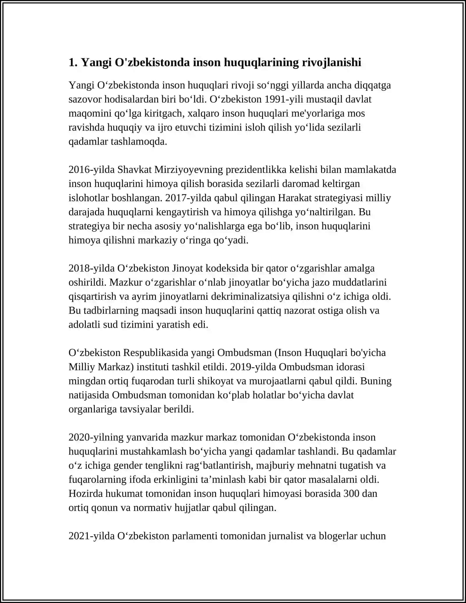 YANGI O'ZBEKISTONDA INSON HAQ-HUQUQLARI VA ERKINLIKLARI KAFOLATINING YARATILISHI 3