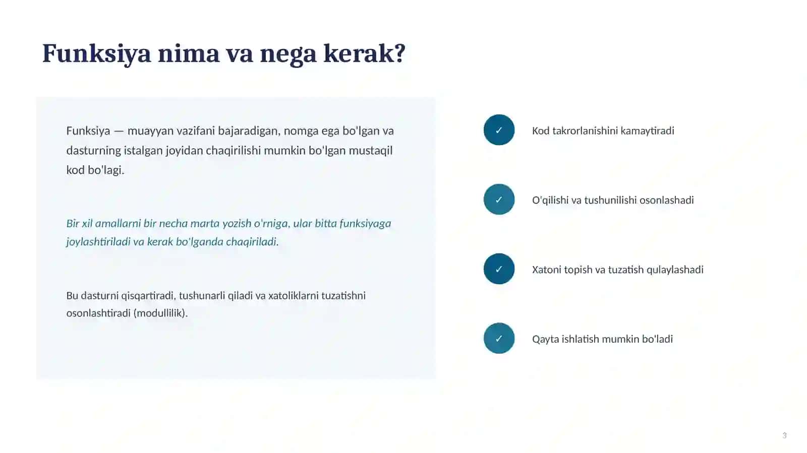 Funksiyalarni tashkil etish 3