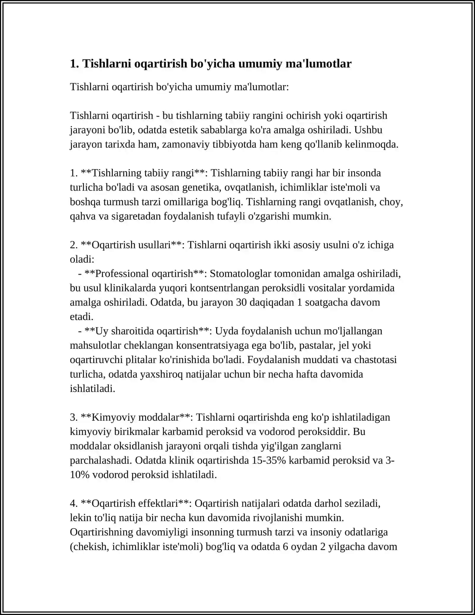 TISHLARNI OQARTIRISH. KORSATMA QARSHI KORSATMALAR. QOLLASH USLUBI 3