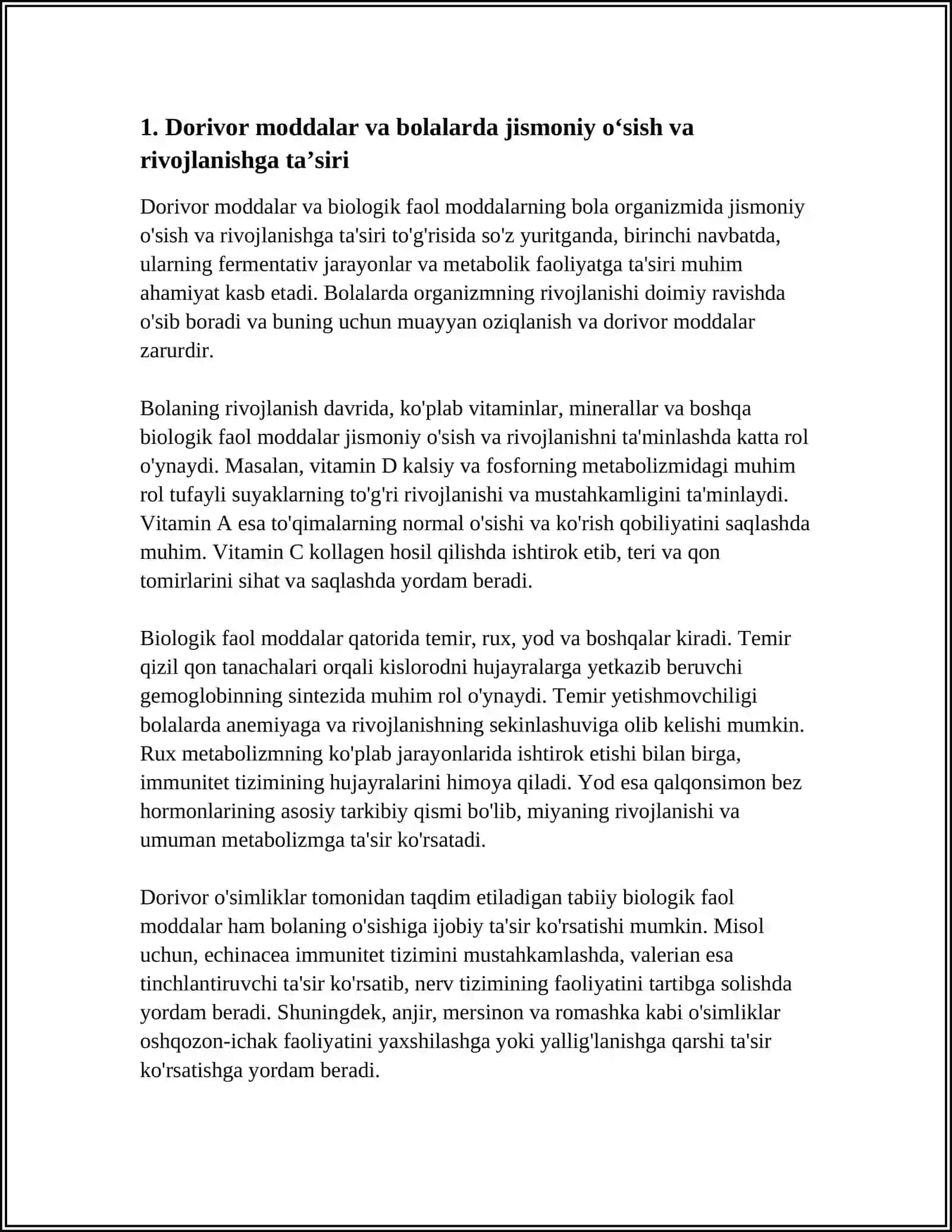 BIOLOGIK FAOL VA DORIVOR MODDALARNING BOLA ORGANIZMIDATAʼSIRI 3
