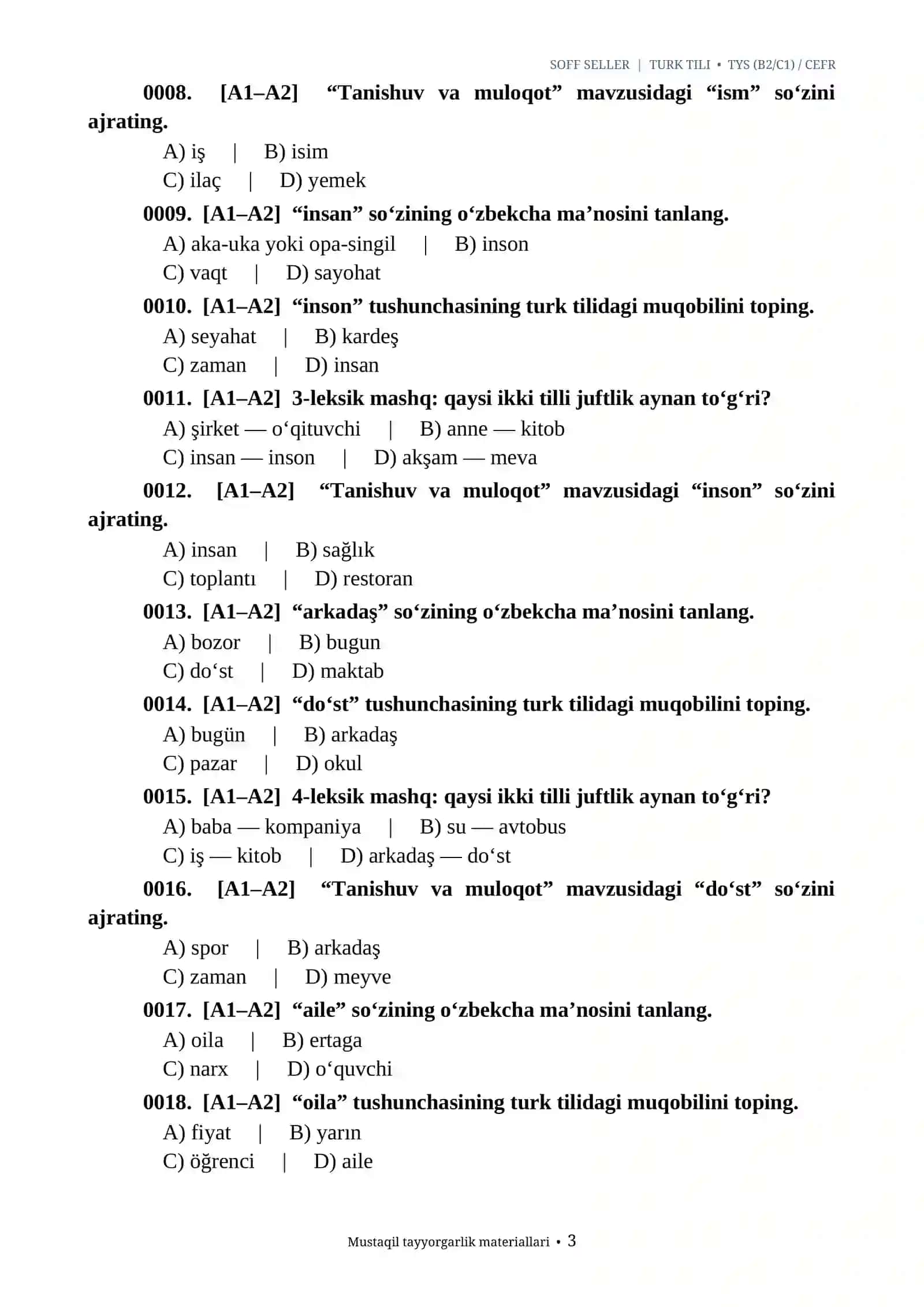 TURK TILI — TYS (B2/C1) / CEFR/TURK TILI IMTIHON 1000 TA TOPSHIRIQ 2026-2027.docx 3