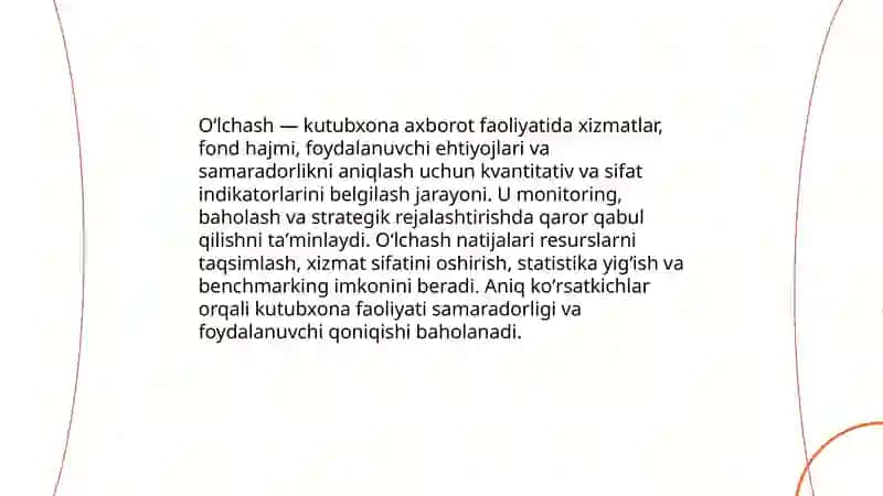 Oʻlchashlarning kutubxona axborot faoliyatidagi ahamiyati 3