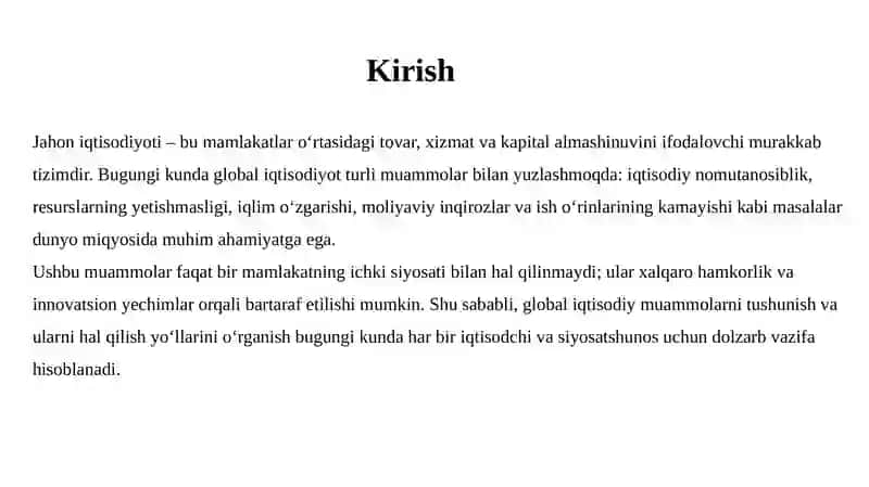 Jahon iqtisodiyoti dagi global muammolar va uning halqilar ichidagi yo'llari 3