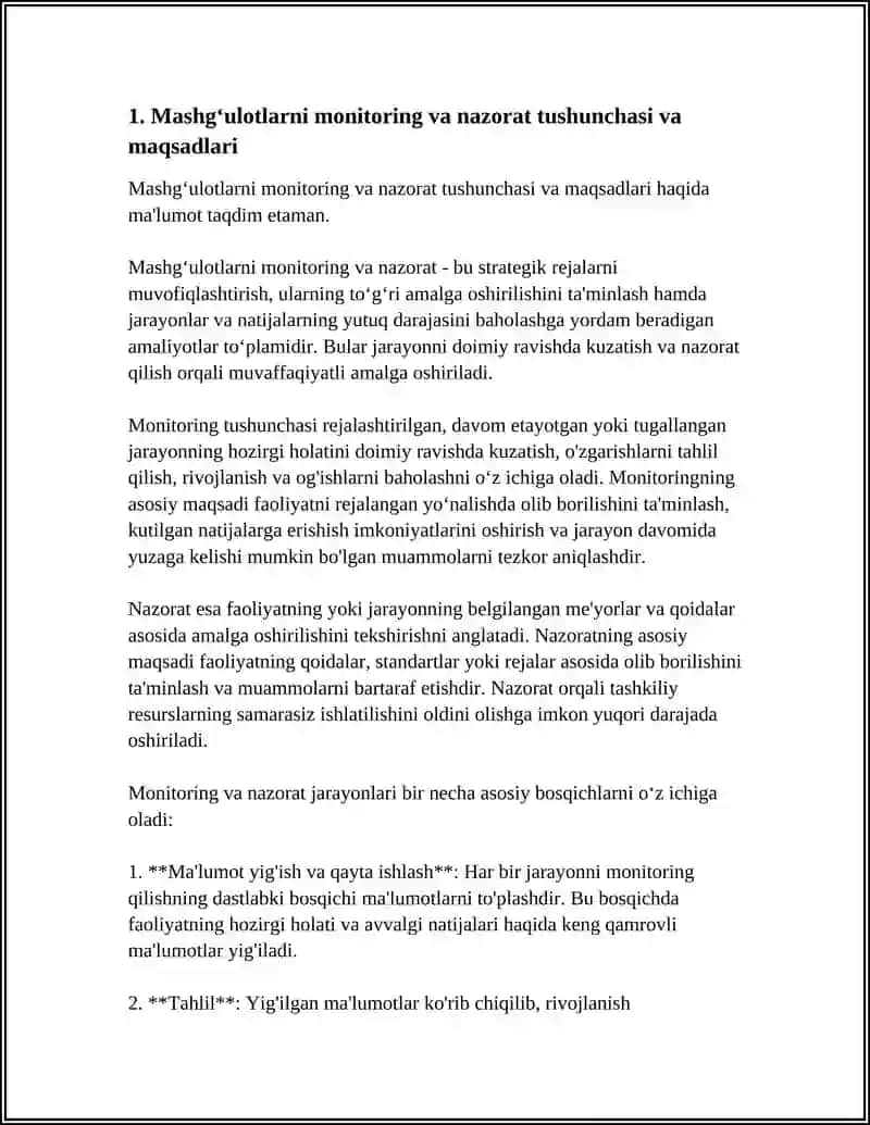 MASHGʻULOTLARNI MONITORING VA NAZORAT QILISH 3
