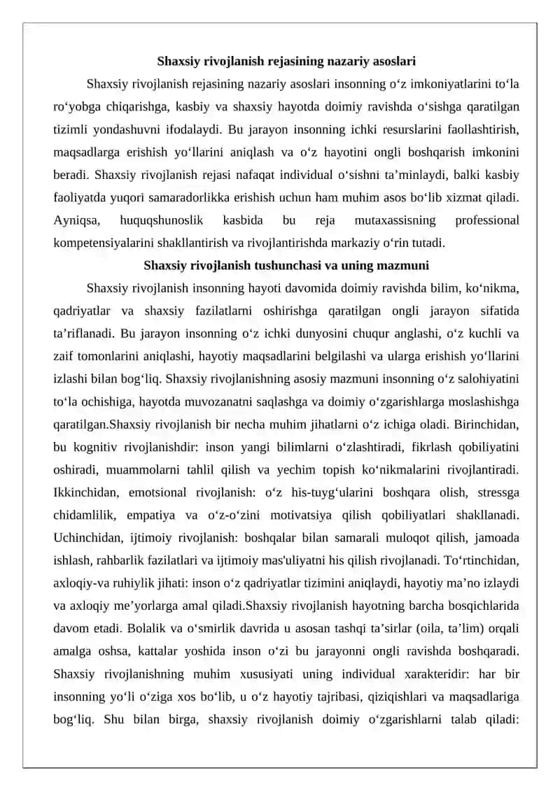 Huquqshunoslikda rivojlanish rejasini tuzish 3