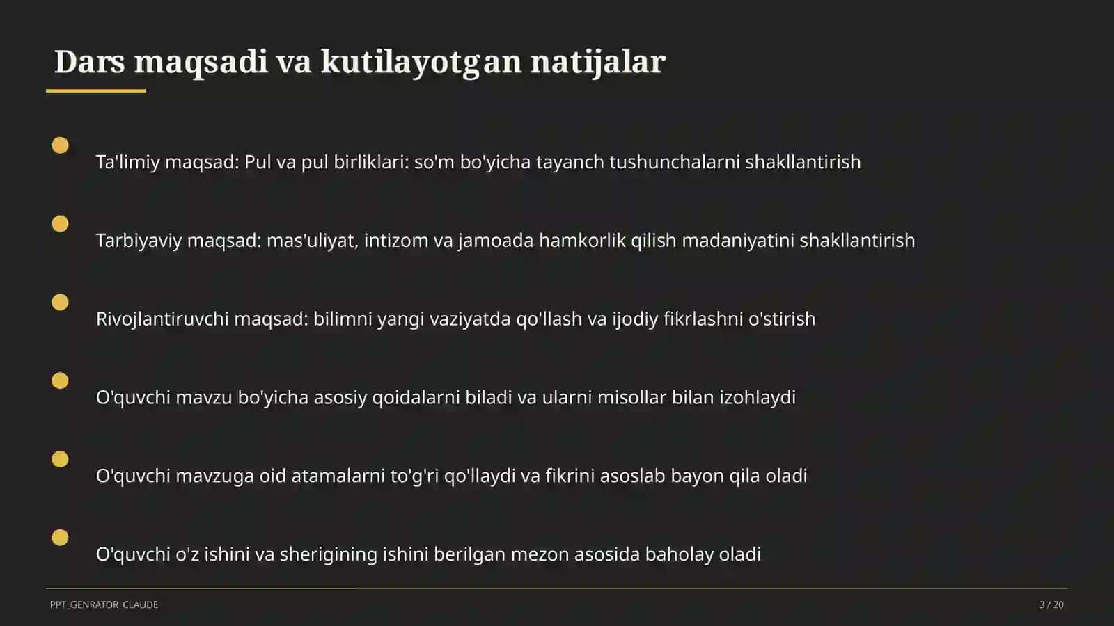 Pul va pul birliklari: so'm (2-sinf) 3