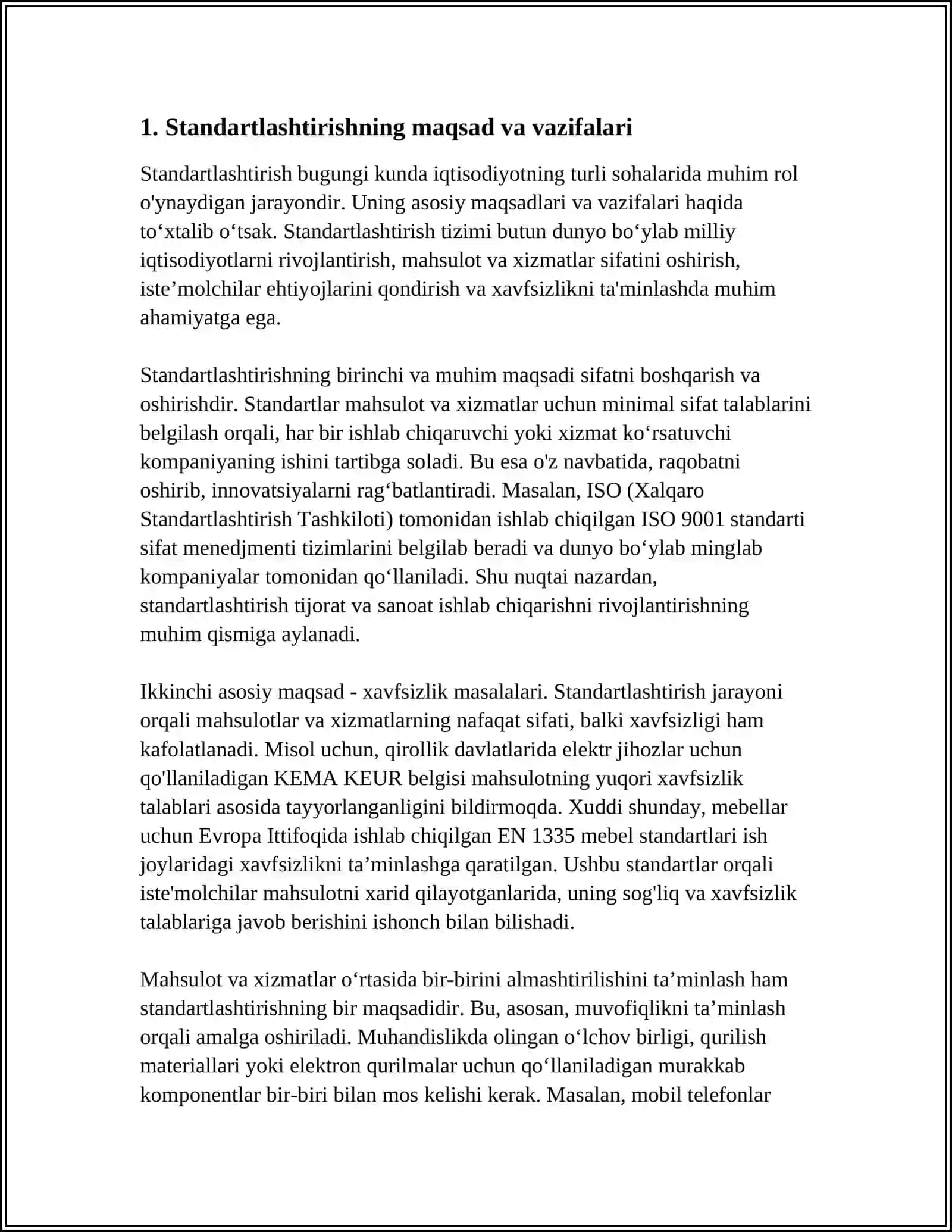 STANDARTLASHTIRISH HAQIDA UMUMIY TUSHUNCHA. STANDART TURLARI. STANDART KATEGORIYALARI 3
