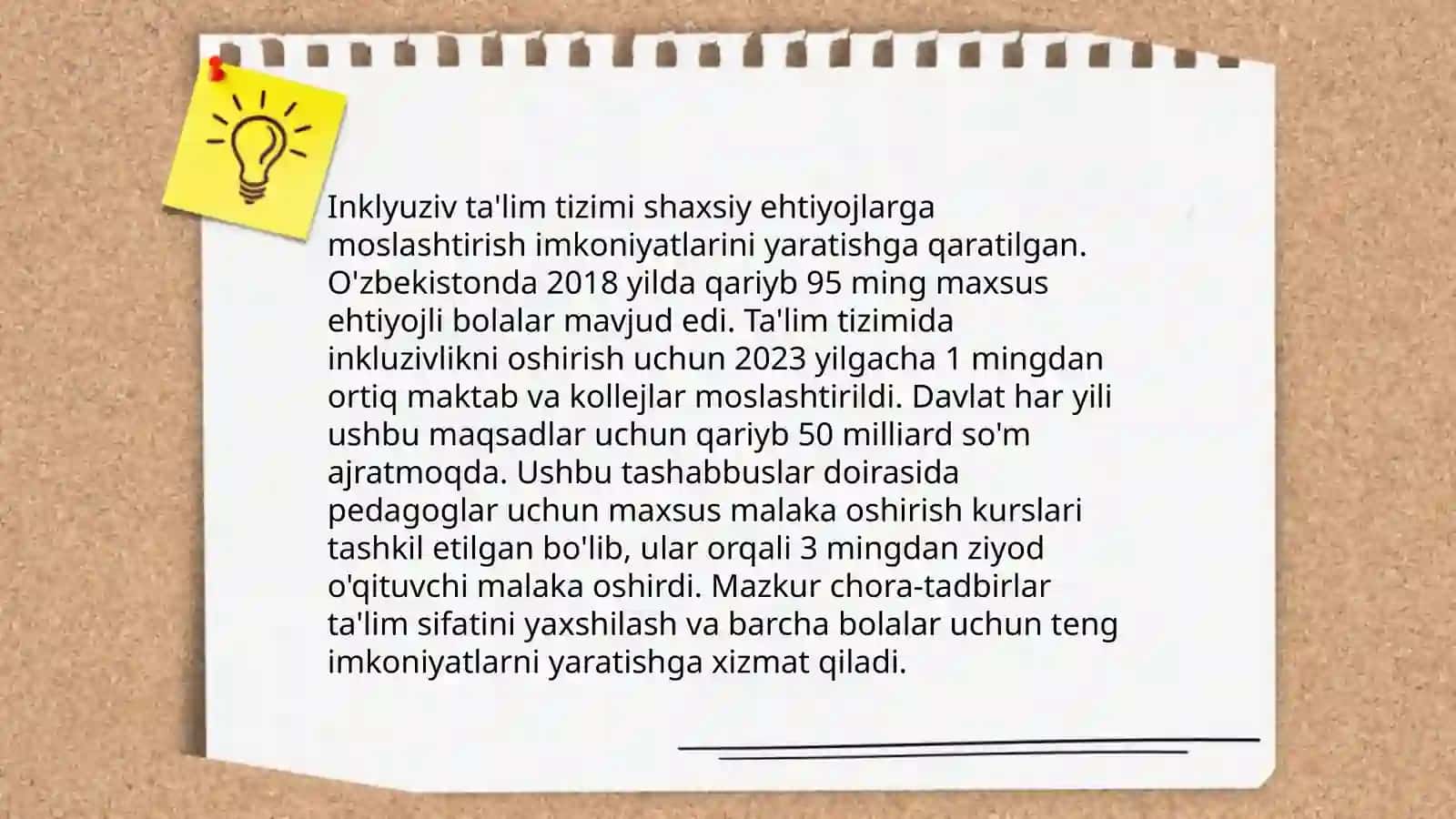 Turli darajadagi intellektual qiyinchiliklarga ega, autistik spektr va sensor buzilishlarga ega bolalar bilan inklyiziv ta’limni tashkil etish strategiyalari va shartlari 3