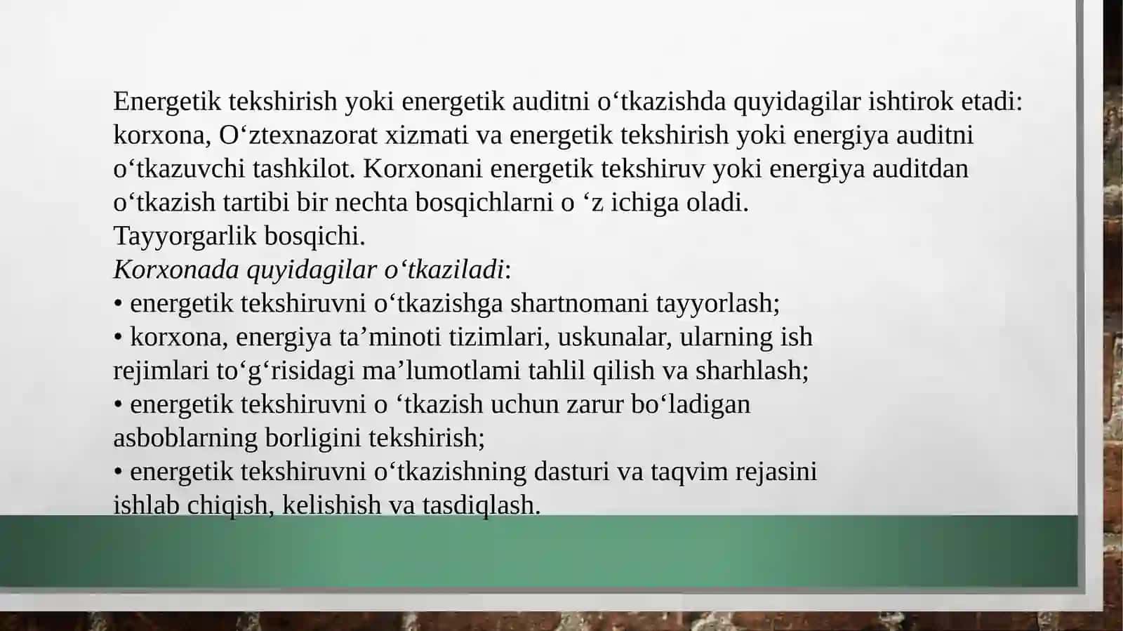 Energetik tekshiruvlar va energetik auditni o‘tkazish tartibi 3
