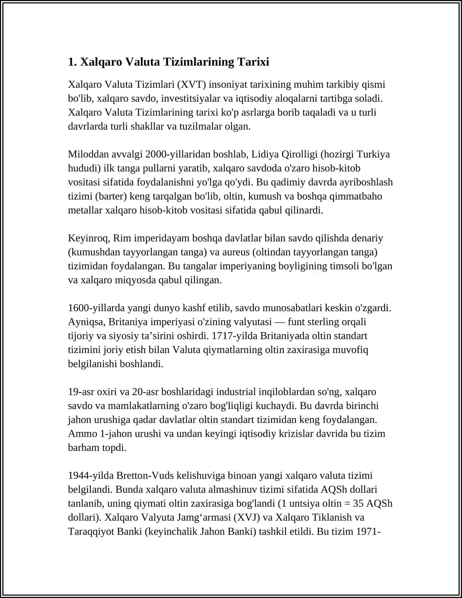 XALQARO VALUTA TIZIMLARI VA ULARNING O'ZGARISHI 3