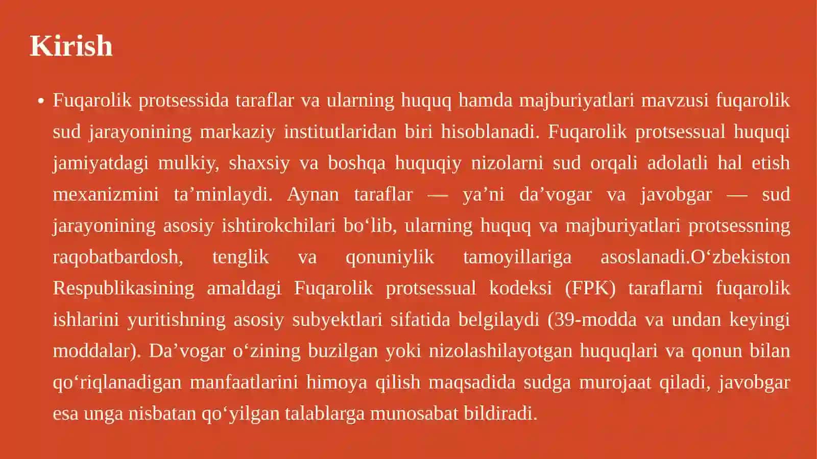 Fuqarolik protsessidagi taraflar va ularning protsessual huquq hamda majburiyatlari 3