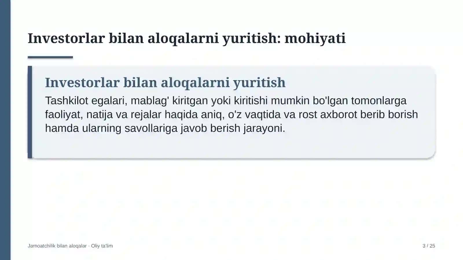Investorlar bilan aloqalarni yuritish: mohiyati 3