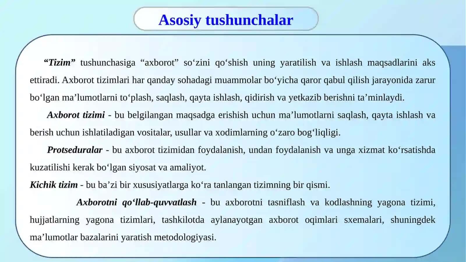 Axborot tizimlarining tushunchasi va ulardan iqtisodiyotning sohalarida foydalanish imkoniyatlari 3