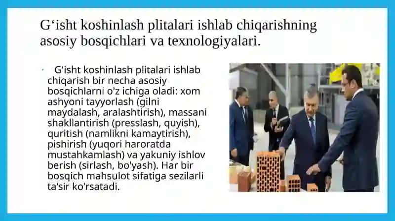 Gʻisht koshinlash plitalari va boshqa buyumlar ishlab chiqarish 3