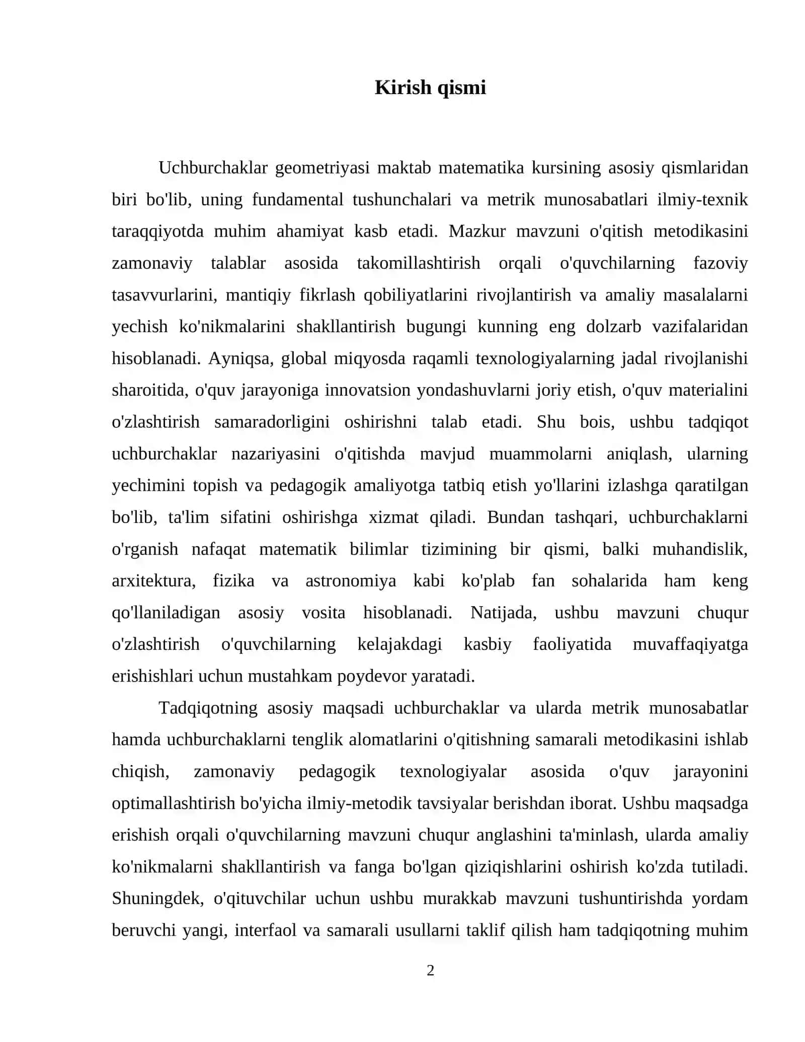 Uchburchaklar va ularda metrik munosabatlar mavzusini o`qitish metodikasi. Uchburchaklarni tenglik alomatlarini o`qitish metodikasi 3