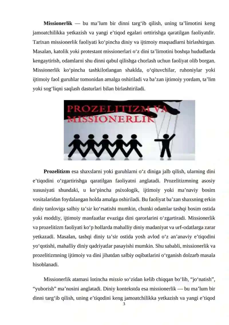 Missionerlik va prozelitizmning diniy etiqodni tanlashga salbiy ta'siri. 3