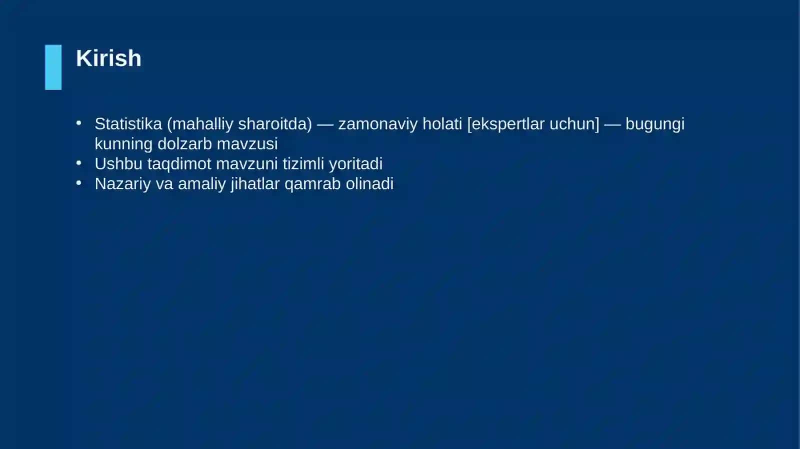 Statistika (mahalliy sharoitda) — zamonaviy holati [ekspertlar uchun] 3