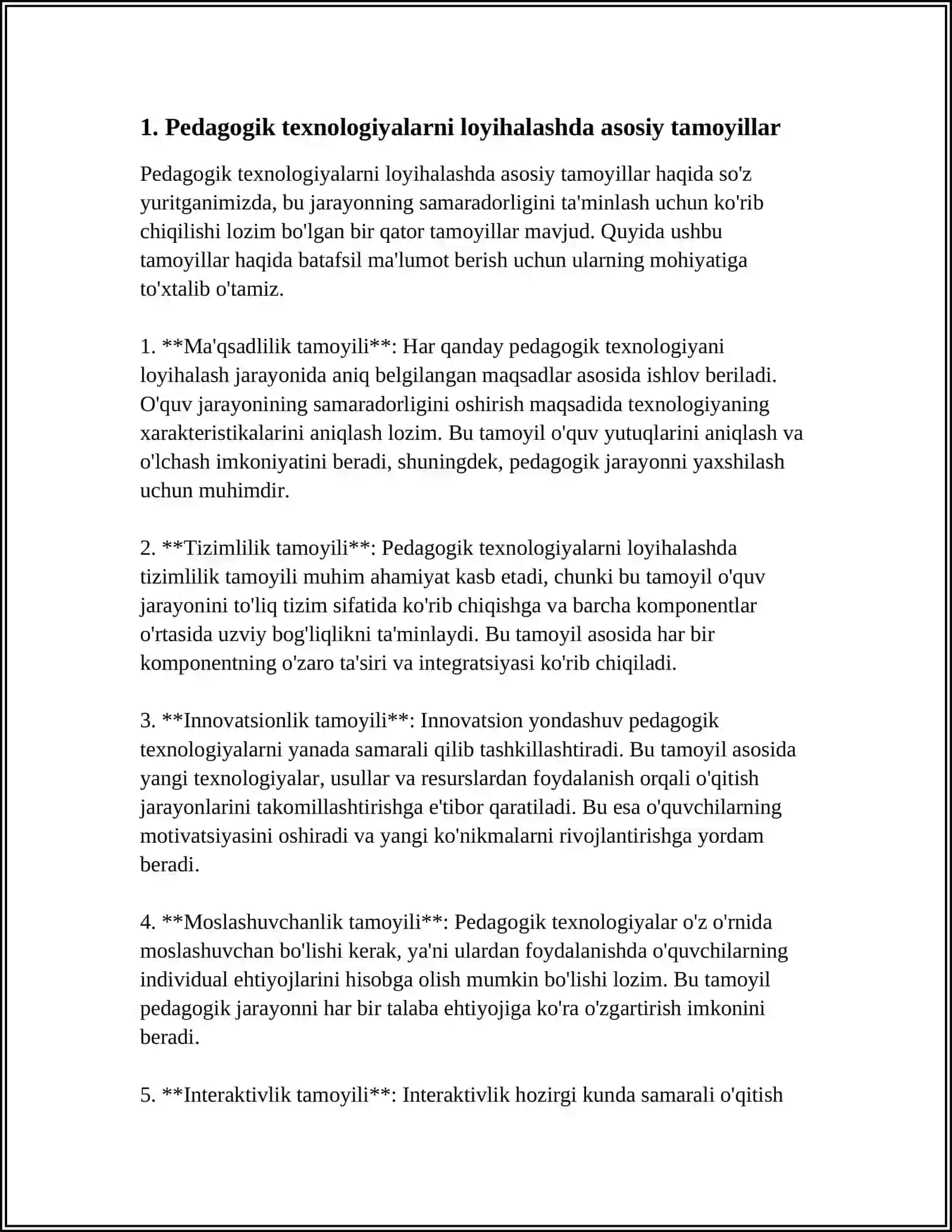 PEDAGOGIK KOMPETENTLIKNI SHAKLLANTIRISHDA PEDAGOGIK TEXNOLOGIYANI LOYIHALASHTIRISH VA REJALASHTIRISH YÒLLARI, TA'LIM VOSITALARI-TA'LIM TEXNOLOGIYASINING TARTIBINI ÒRGANISH 3