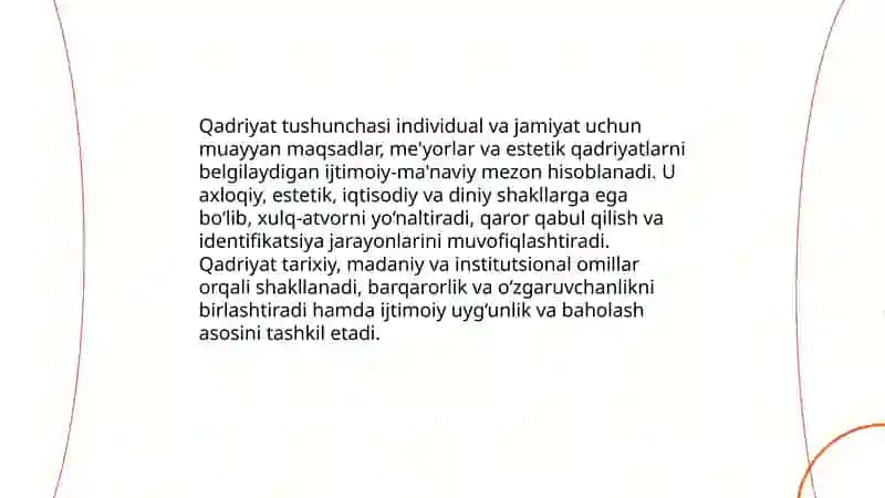 Qadriyat tushunchasining ma'nosi va umumiy tavsifi Abdullayeva Yulduz 3