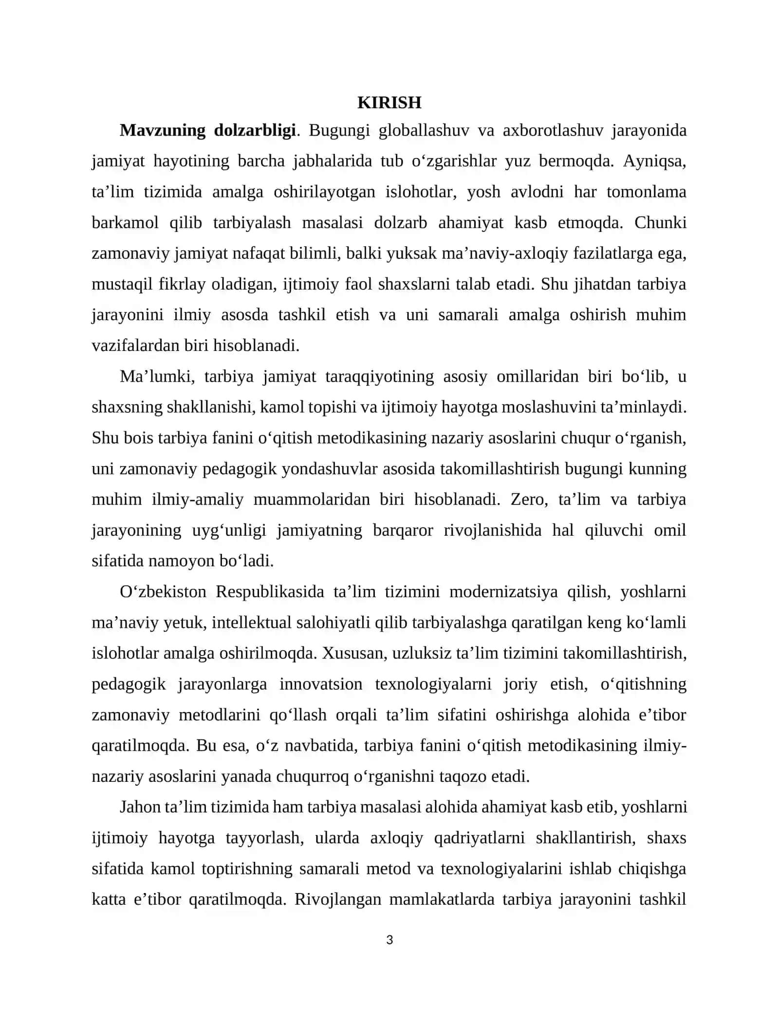 TARBIYA FANINI O‘QITISH METODIKASI 3