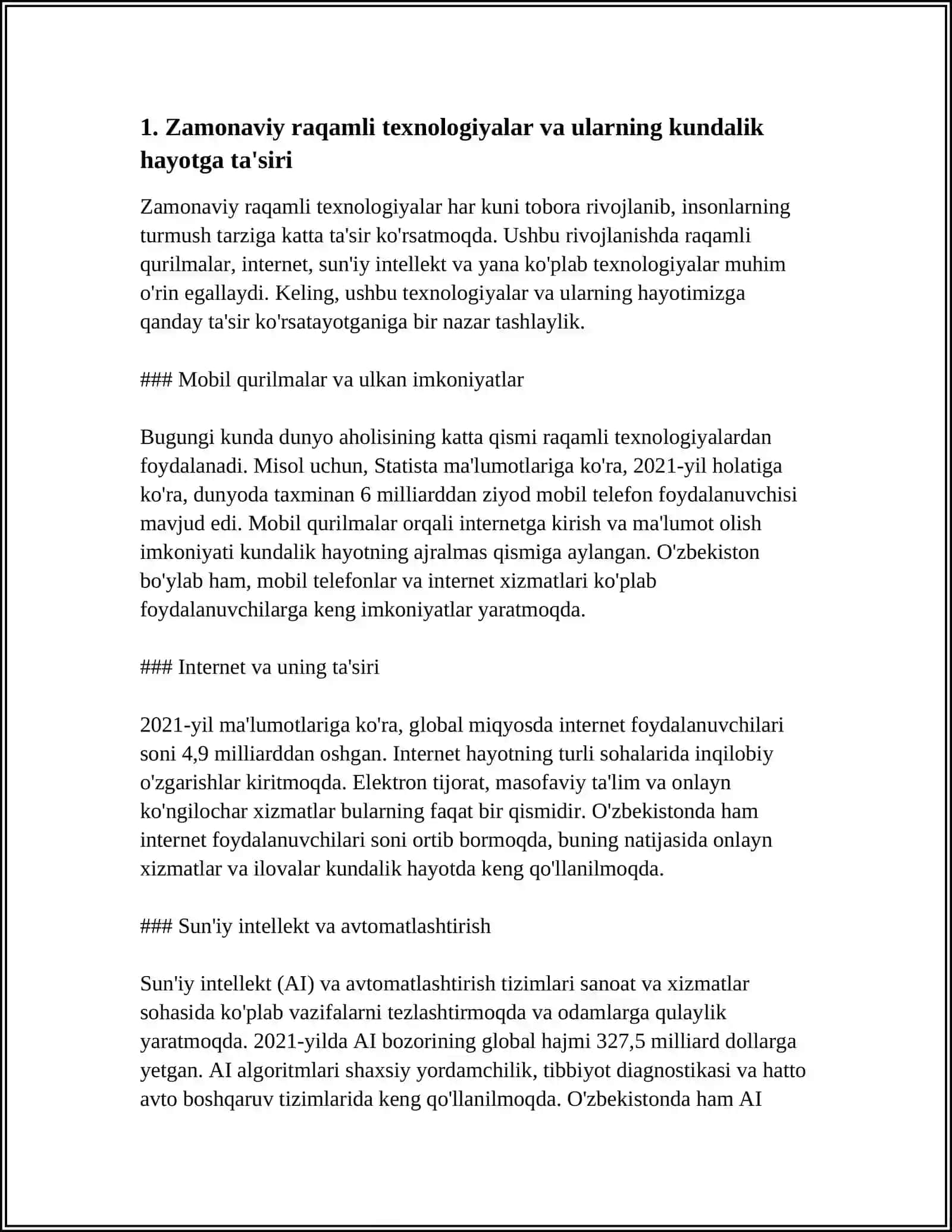 ZAMONAVIY RAQAMLI TEXNOLOGIYALAR: GADJETLAR, BUYUMLAR INTERNETI, SIMSIZ INTERNET, 3D BOSMA TEXNOLOGIYALAR 3