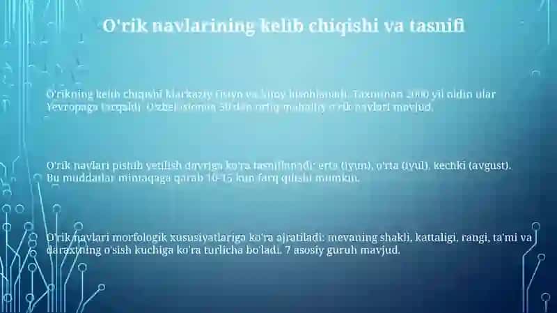 O'zbekistonda yetishtiriladigan o'rik navlariga tasnif 3