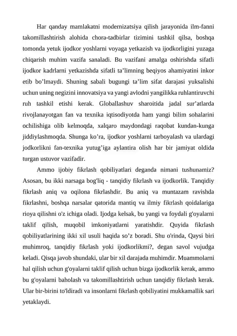 “Kreativ fikrlash” faniga kirish 3