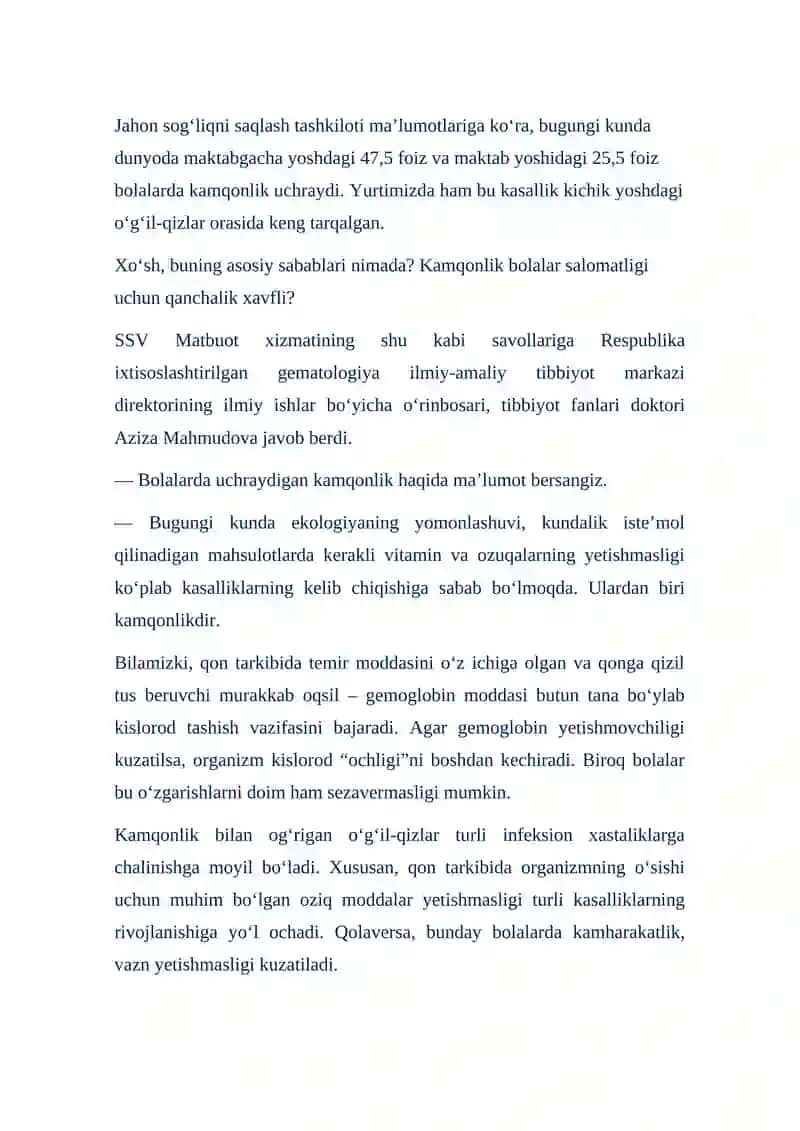 Bolalarda Anemiya (Kamqonlik) 3