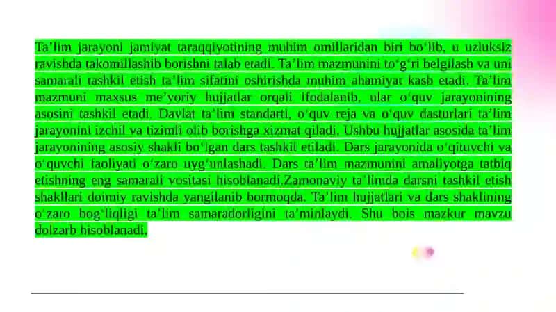 Ta'lim mazmunini ifodalivchi xujjatlar, dars ta'limini tashkil etishning asosiy shakli 3