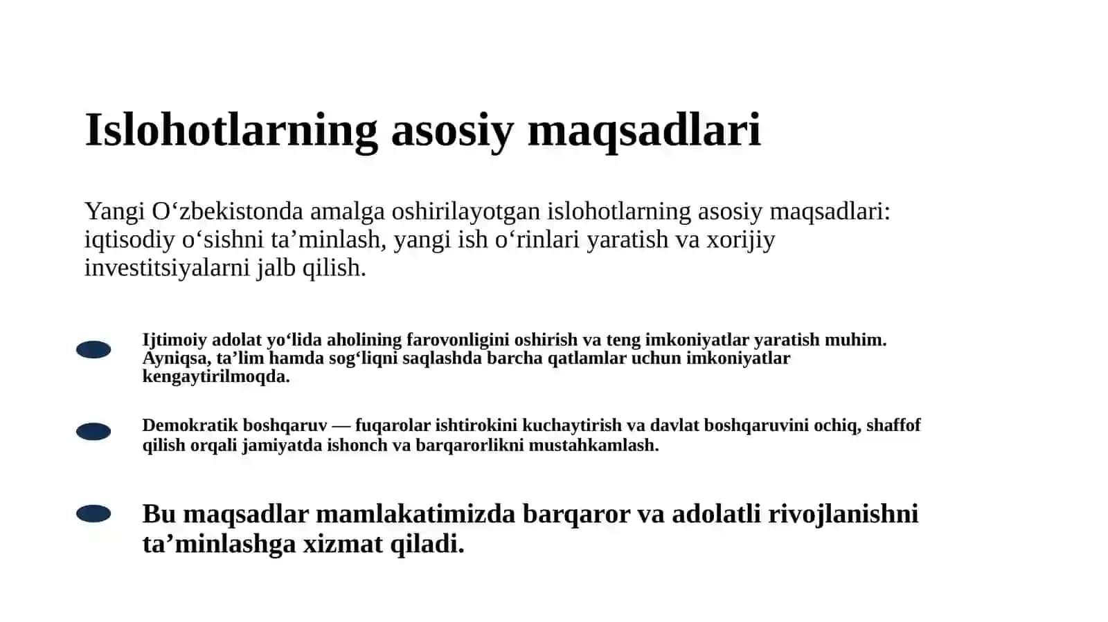 Islohotlarning asosiy maqsadlari 3
