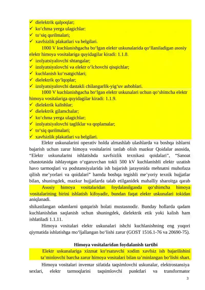 Elektr uskunalaridan foydalaniladigan himoya vositalarining turlari 3