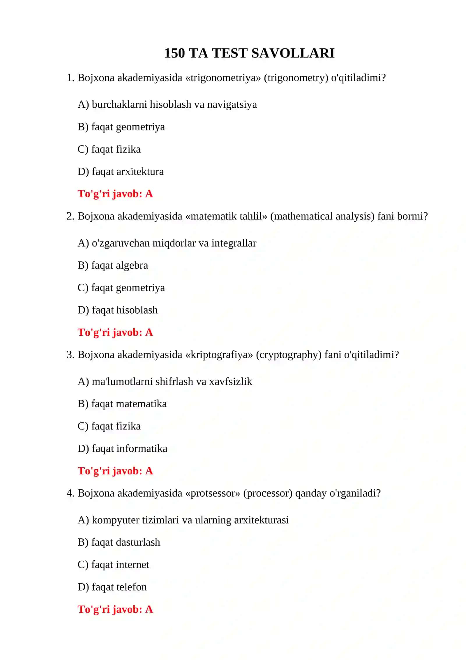BOJXONA AKADEMIYASI ABITURIYENT SAVOLLARI 3