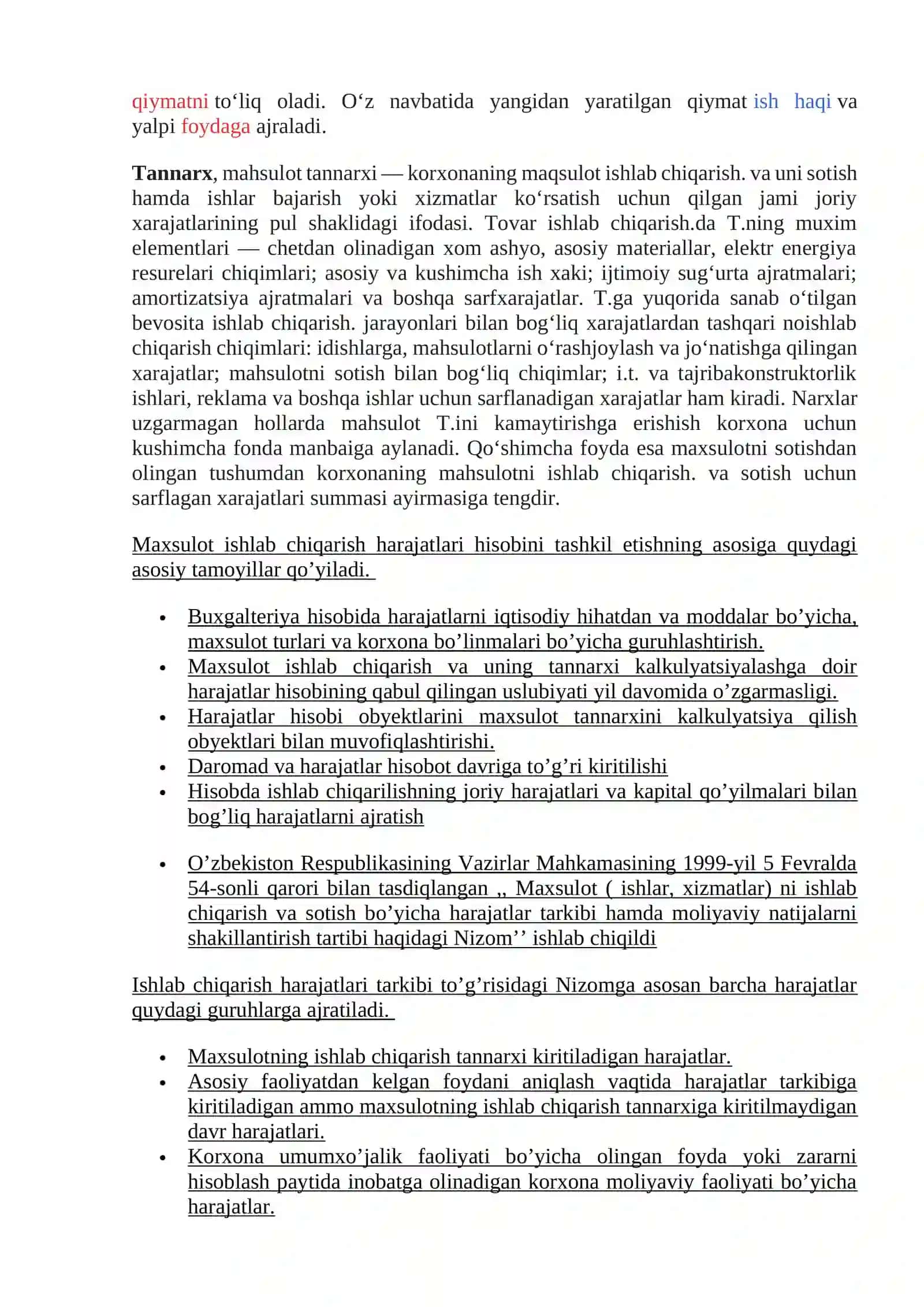 Maxsulot tannarxi tarkibi va bahoni shakllantirish maqsadida uning turlari 3