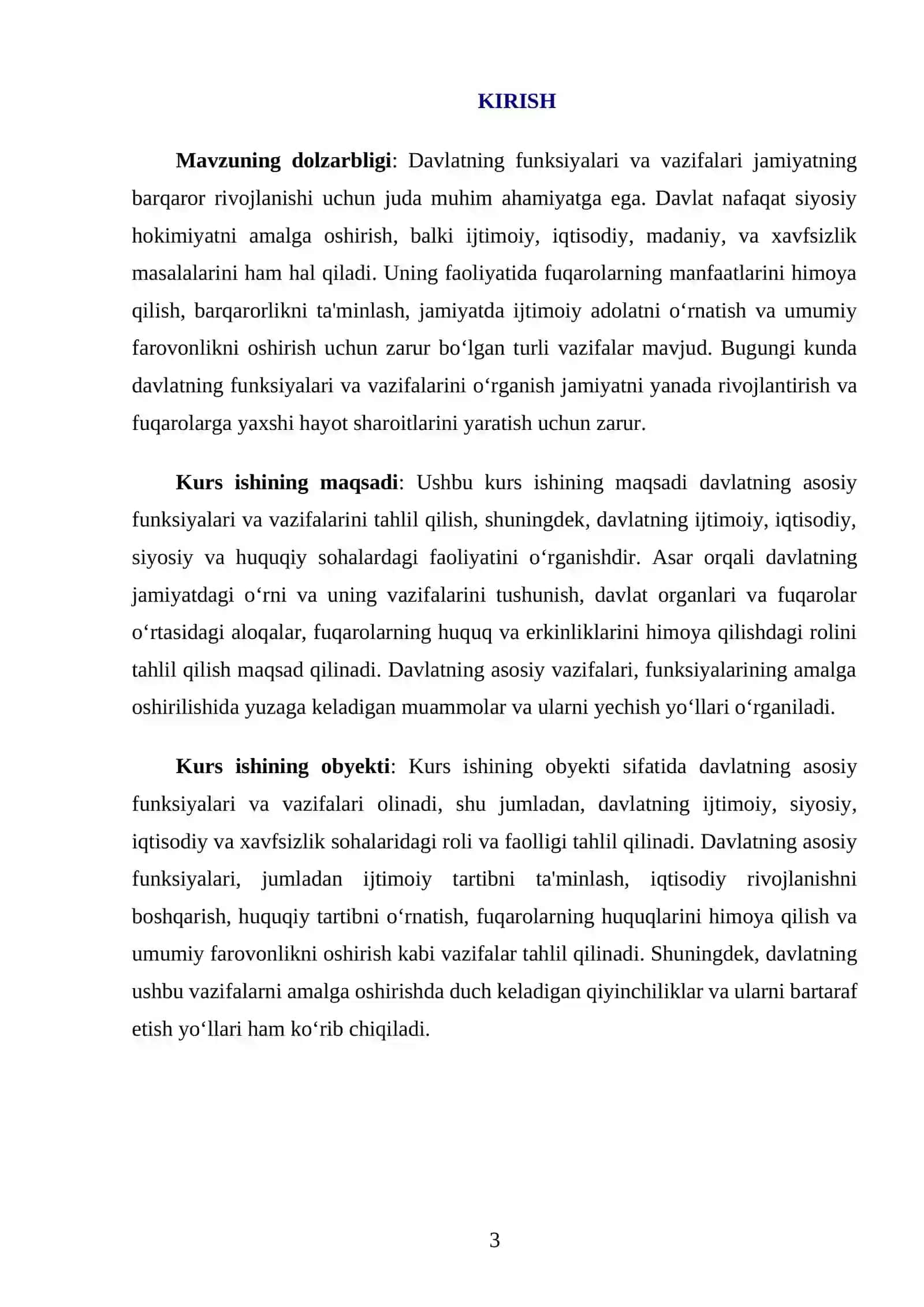 Davlatning Funksiyalari va Vazifalari Referati 3