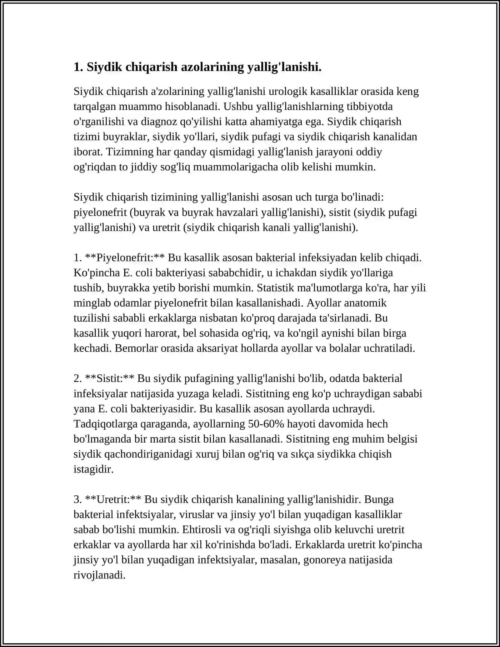 MUSTAQIL ISH Mavzu: SIYDIK CHIQARISH AZOLARI MUAMMOLARI 3